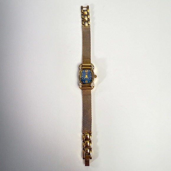 ⌚️ Vintage George Gold-Tone Ladies Dress Watch Diamond-Style Accents Blue Dial - Picture 3 of 11